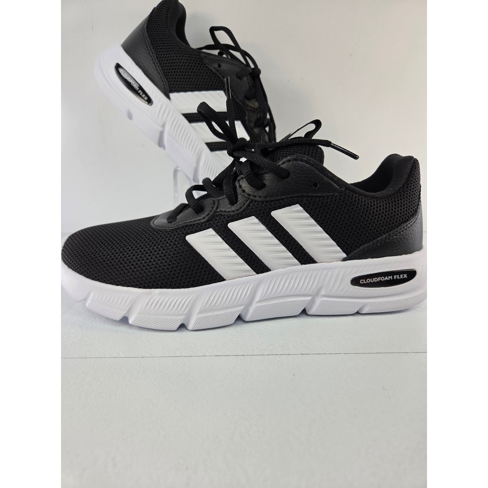 Adidas Cloudfoam Flex Laces Womens 7.5 Wide Black White Running Shoes HQ4960